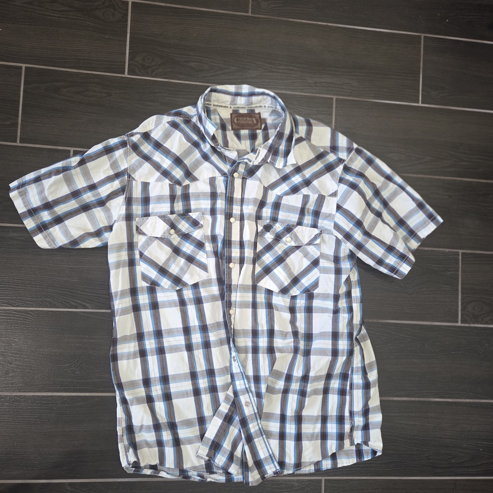 Men's Casual Plaid Button Down Shirt - Blue, White, and Black